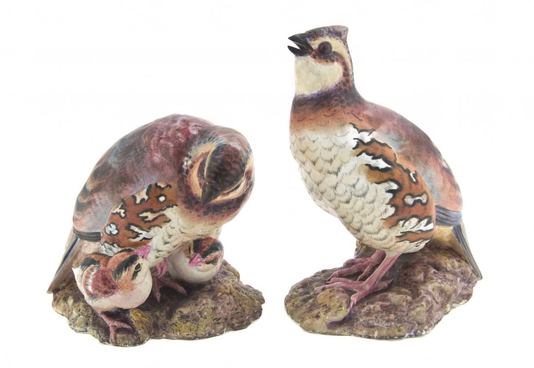 A Pair of Royal Worcester Dorothy Doughty Birds, B: A Pair of Royal Worcester Dorothy Doughty Birds, Bob White Quail, with chicks. Height of taller 6 1/4 inches. Property from the Children's Museum of Indianapolis, Indiana