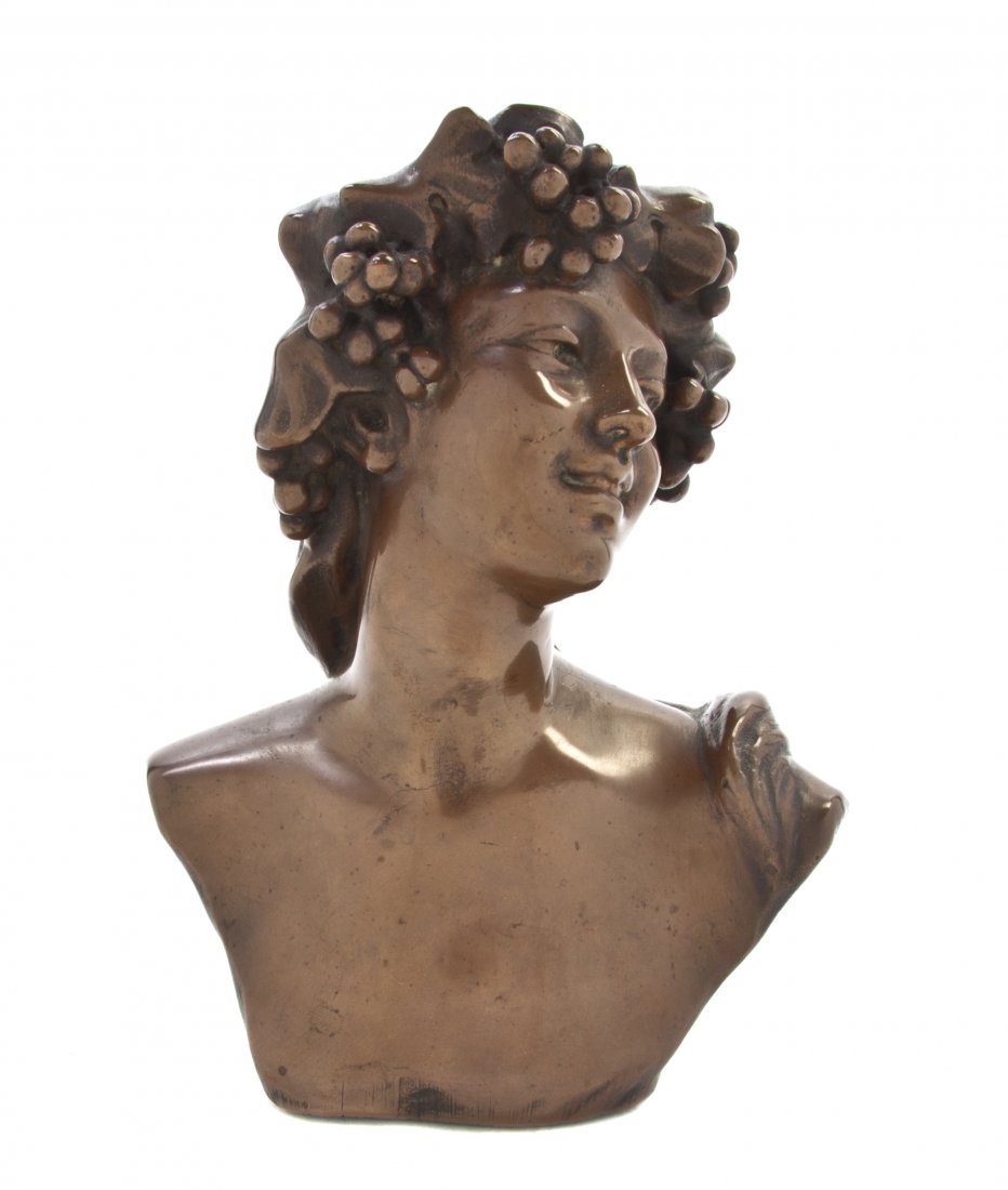 A French Bronze Bust, Jef Lambeaux (1852-1908), He: A French Bronze Bust, Jef Lambeaux (1852-1908), depicting a Bacchic youth. Height 8 3/4 inches. Property from the Estate of Samuel and Dora Kaner, Southfield, Michigan