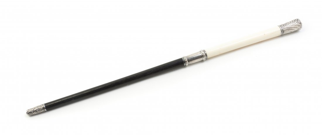 An Ebony, Ivory and American Sterling Silver Moun: An Ebony, Ivory and American Sterling Silver Mounted Conductor's Baton, from the collection of James Francis Driscoll (1875-1959), whose collection of American sheet music appears at the Newberry Libr