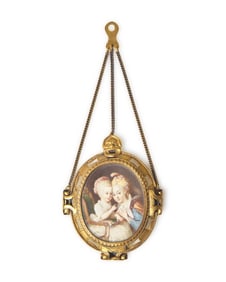 Continental School 18th / 19th Century, A Portrait Miniature Of Two Young Sisters With Dove