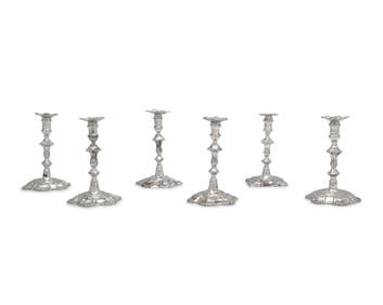 A Group Of Six George II Sterling Silver Taper Sticks