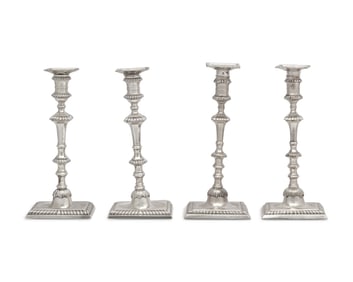 An Assembled Set Of Four George III Sterling Silver Candlesticks