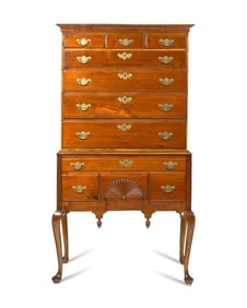 A Queen Anne  Carved Walnut Flat-Top High Chest Of Drawers