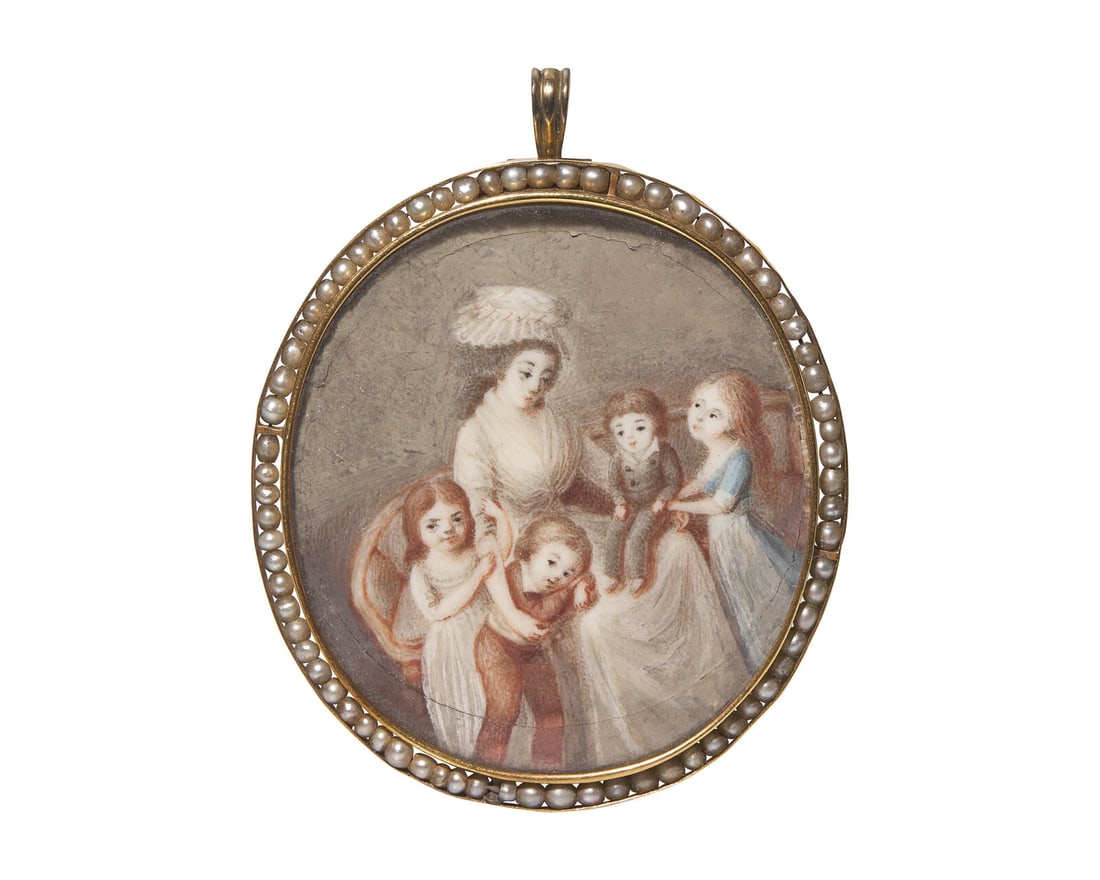 Swedish School 18th Century, A Portrait Miniature Of A Mother And Her Four Children (1 of 2)