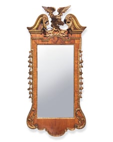 A Large Chippendale Parcel-Gilt And Mahogany-Veneered Looking Glass