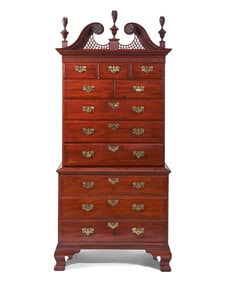 A Chippendale Fret-Carved Mahogany Chest-On-Chest
