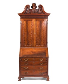 A Chippendale Carved Walnut Desk And Bookcase