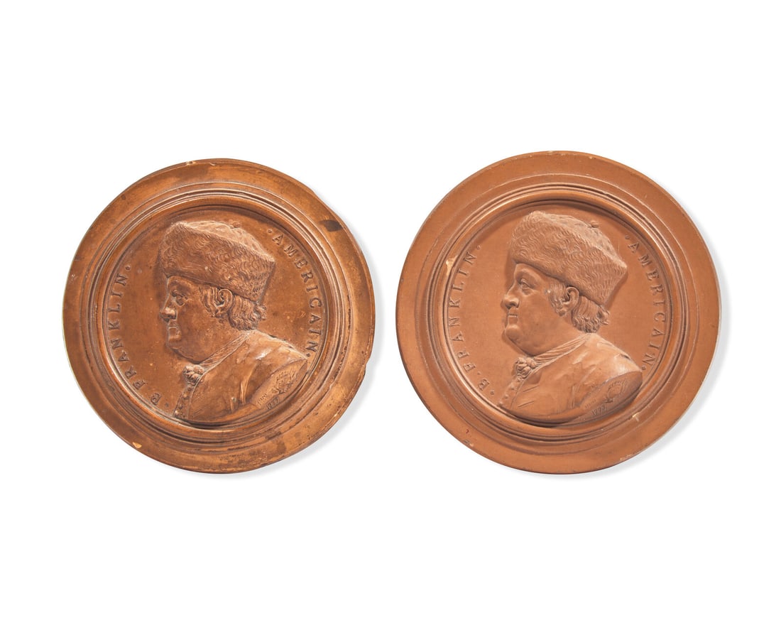 Jean-Baptiste Nini (Italian, 1717-1786), Two Terracotta Portrait Medallions Of Benjamin Franklin (1 of 2)