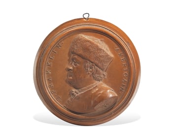 Jean-Baptiste Nini (Italian, 1717-1786), A Terracotta Portrait Medallion Of Benjamin Franklin