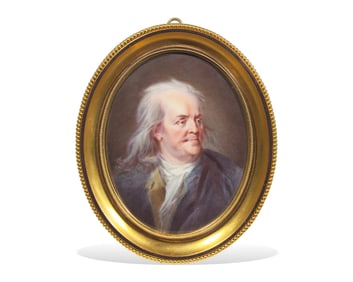 After Jacques Thouron (Swiss, 1749-1789),  An Enameled Portrait Miniature of Benjamin Franklin