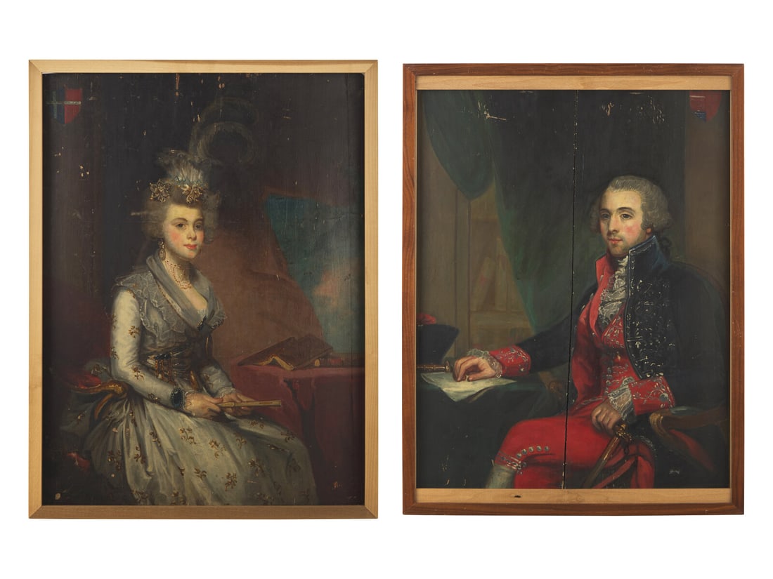 After Gilbert Stuart (1755-1828), A Pair Of Portraits: Don Josef And Dona Matilda Stoughton De: After Gilbert Stuart (1755-1828), A Pair Of Portraits: Don Josef And Dona Matilda Stoughton De Jaudenes Y Nebot oil on panel, framed. 24 x 18 3/4 inches (man, sight), 25 1/2 x 19 inches (lady sight),