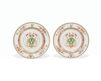 A Pair Of Large Chinese Export Porcelain Chargers Bearing The Arms Of Woodward (1 of 2)