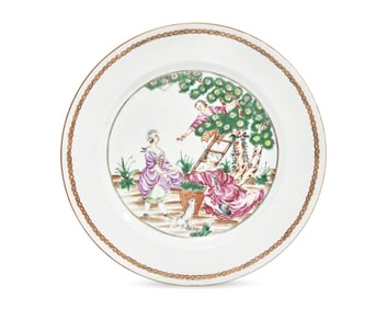 A Chinese Export Porcelain Plate Depicting "The Cherry Pickers"