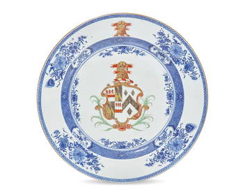 A Large Chinese Export Porcelain Charger Bearing The Arms of Spencer, Shaw, and Wright (1 of 3)