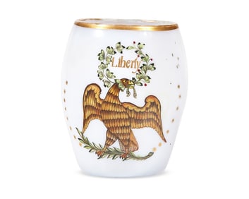 A Bohemian Hand-Painted Blown Glass Mug Decorated With American Eagle And “Liberty”