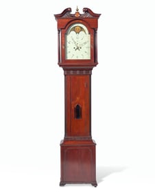 A Federal Carved And Inlaid Walnut and Cherrywood Tall Case Clock