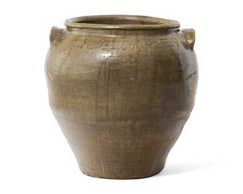 A Rare And Large David Drake Alkaline Glazed Two-Handled Stoneware Storage Jar