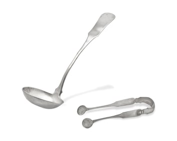 A Federal Silver Punch Ladle And Sugar Tongs