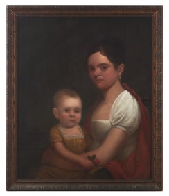 American School 19th Century, Portrait Of Charlotte Augusta Adams Kidder (1784-1868) With Her Son