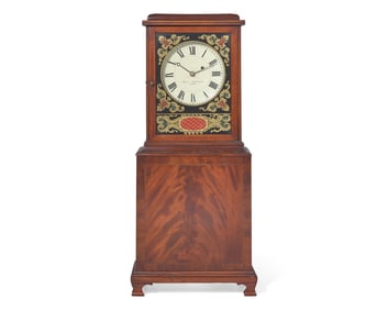 A Federal Inlaid Mahogany And Eglomise Shelf Clock