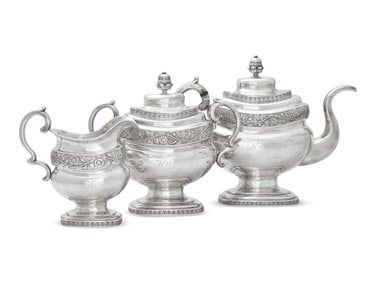 A Federal Three-Piece Coin Silver Tea Service