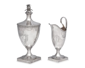 A Federal Silver Sugar Urn And Creamer