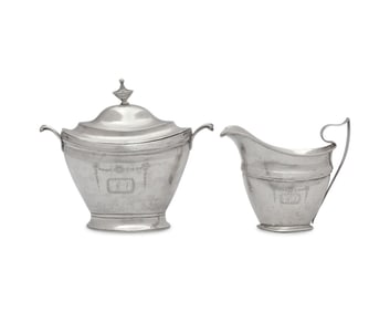 A Federal Silver Covered Sugar Dish and Creamer