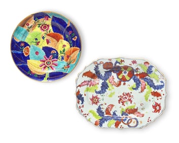 A Chinese Export Porcelain "Pseudo Tobacco-Leaf" Dinner Plate And Platter