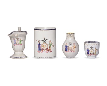 A Group Of Four Chinese Export Porcelain Items Decorated With The “Arms Of New York”