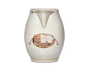 A Chinese Export Porcelain Cider Jug Decorated With A Rare Fire Fighting Scene
