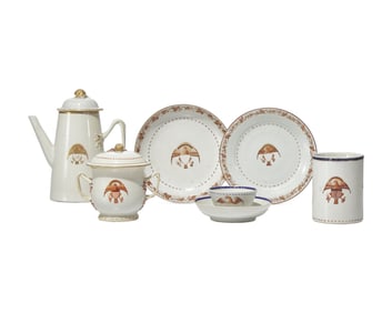 A Group Of Six Chinese Export Porcelain  Items Decorated With An Emblazoned Eagle