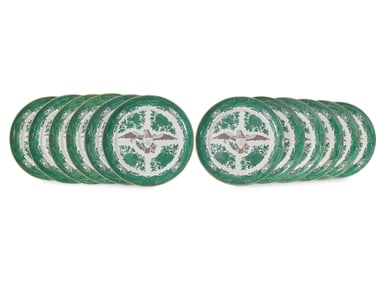 A Set Of Twelve Chinese Export Green Fitzhugh Eagle Decorated Plates