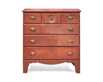 A Chippendale Carved And Red-Painted Chest Of Drawers