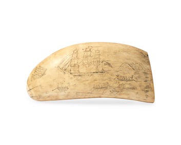 A Large Srimshaw Whale Tooth Worked On The Whaler Menkar Of New Bedford