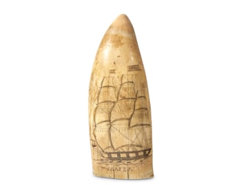 A Polychrome And Scrimshaw Whale Tooth