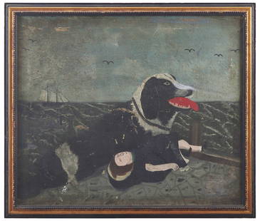 American School 19th Century, He Is Saved: American School 19th Century, He Is Saved Late 19th / Early 20th Century after the Currier & Ives lithograph, "He Is Saved," of 1857, which was based on the 1856 painting by Edward Henry Landseer