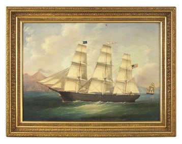 American School 19th Century, Portrait of the Ship Louisa Hatch Entering the Harbor of Naples