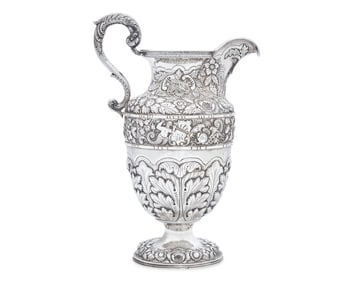 An Impressive Early Renaissance Revival Sterling Silver Repousse "Gilmor" Ewer