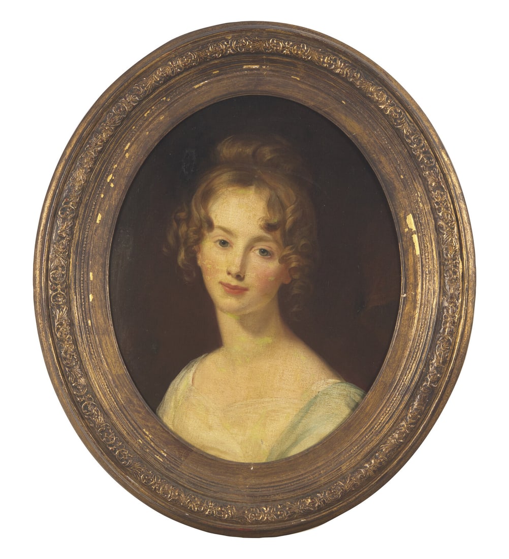 Attributed to Thomas Sully (1783-1872), A Portrait Of A Young Lady: Attributed to Thomas Sully (1783-1872), A Portrait Of A Young Lady oil on canvas, framed. 19 1/2 x 15 1/2 inches (sight), 27 1/2 x 23 1/2 inches (frame) Provenance: Property of a Berwyn, Pennsylvania
