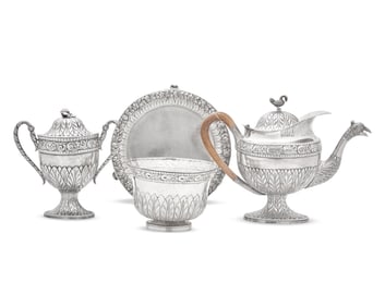 An Assembled Brazilian Four-Piece Silver Tea Service