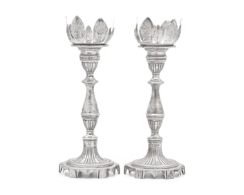 A Pair of Portuguese Silver Candlesticks With Separate Bobeches For The Brazilian Market