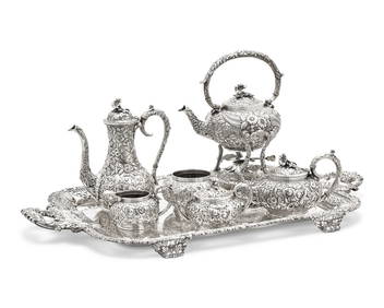 A Six-Piece Sterling Silver Floral Repousse Tea and Coffee Service (1 of 3)