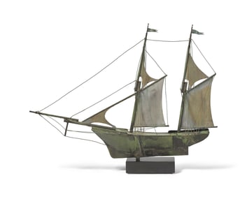 A Molded And Cut Copper Schooner Weathervane