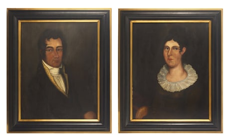 American School 19th Century, A Pair Of Portraits: Alonzo B. Dort And Mary Anne Dort