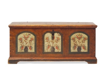 A Painted And Decorated  Yellow Pine Blanket  Chest