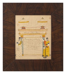 Reverend Henry Young (1792-1861) A Fraktur: Birth And Baptism Record For Priscilla Fox