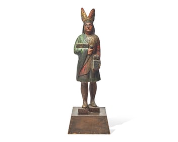 A Carved And Painted Tobacconist Figure Of A Native American Chief