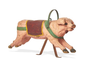 A Carved And Painted Wood Carousel Pig
