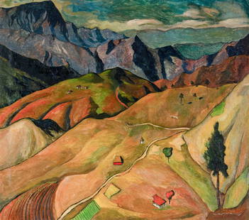 Ángel Botello (Puerto Rican, 1913-1986) Haitian Landscape, c. 1945-50: Ángel Botello (Puerto Rican, 1913-1986) Haitian Landscape, c. 1945-50 oil on canvas signed A. Botello Barros (lower right) 29 1/2 x 33 1/4 in. (74.9 x 84.5cm) This lot is located in Chicago. We w