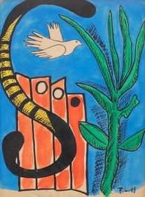 Fernand Léger (French, 1881-1955) Composition à l'Oiseau sur Fond Bleu, 1949